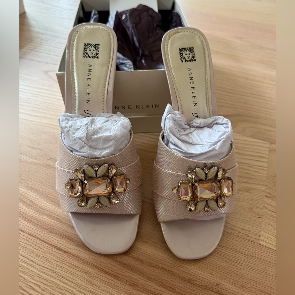 Anne Klein Beige Embellished Sandals
